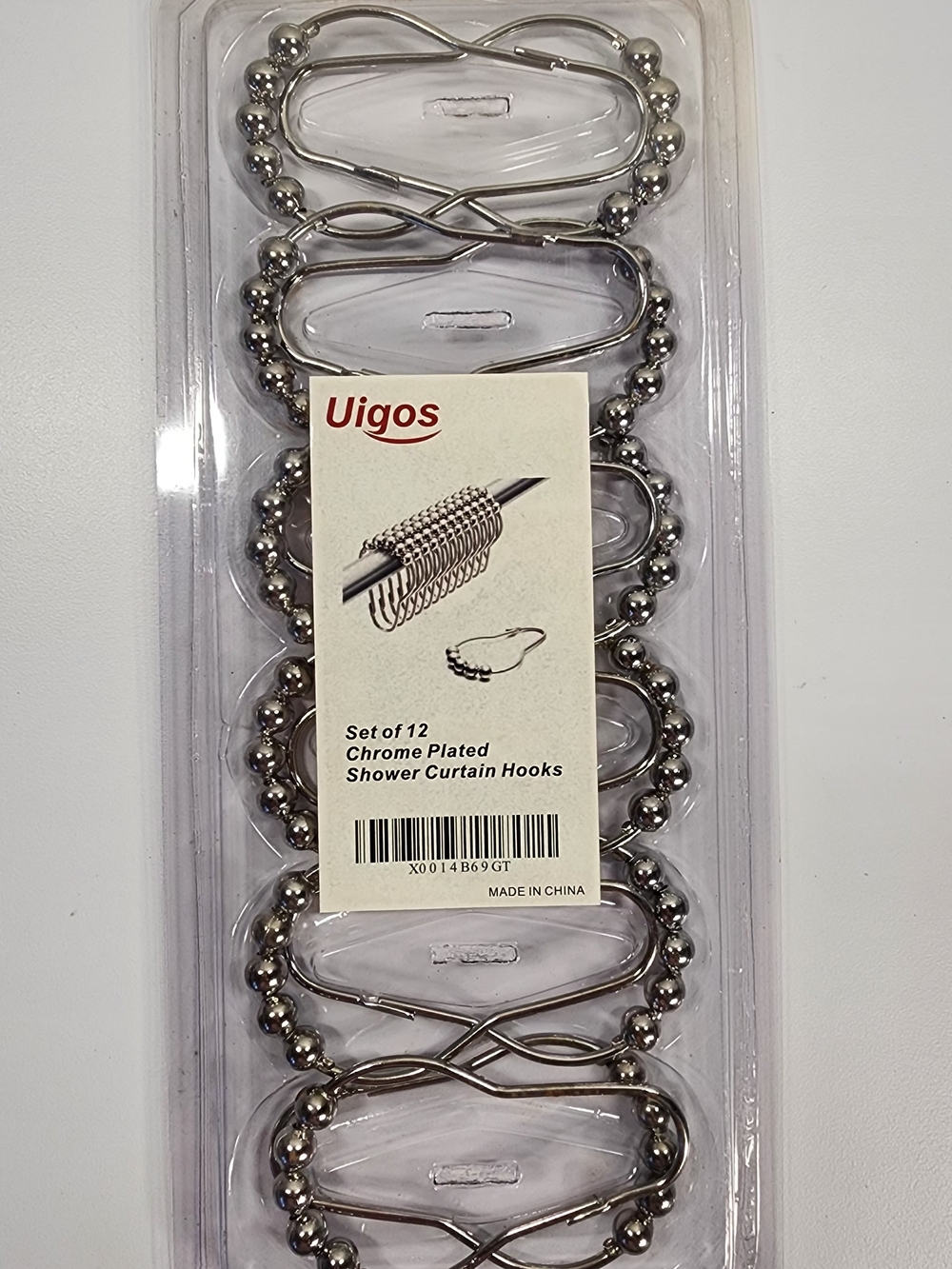 Uigos Chrome Plated Shower Curtain Hooks - Set of 12